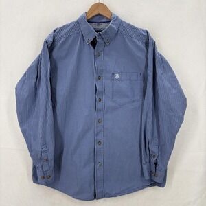 Ariat Pro Series Shirt Mens Large Blue Gingham Check Button Front Vented Western